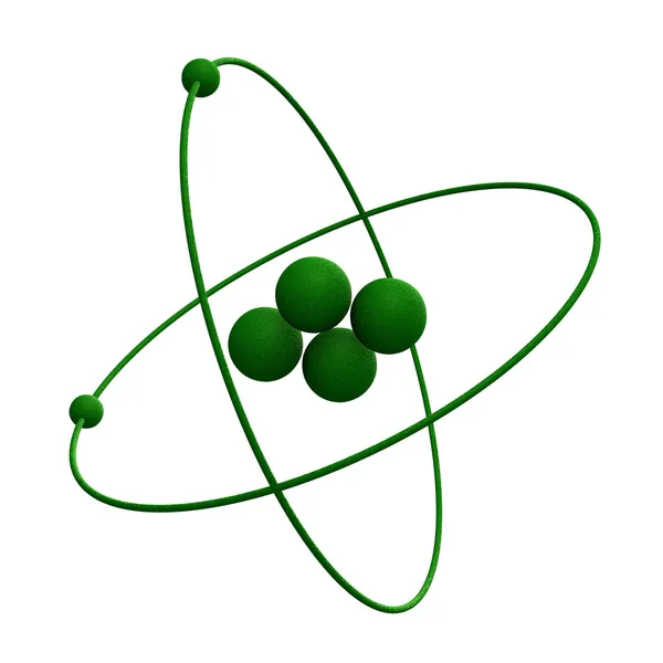Átomo de hélio 3d na grama verde — Fotografia de Stock