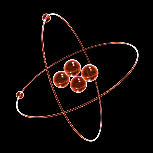 Átomo de hélio 3d feito de vidro vermelho — Fotografia de Stock