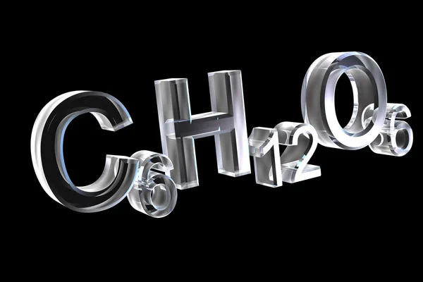 Fórmulas de química 3d em vidro de hexose — Fotografia de Stock