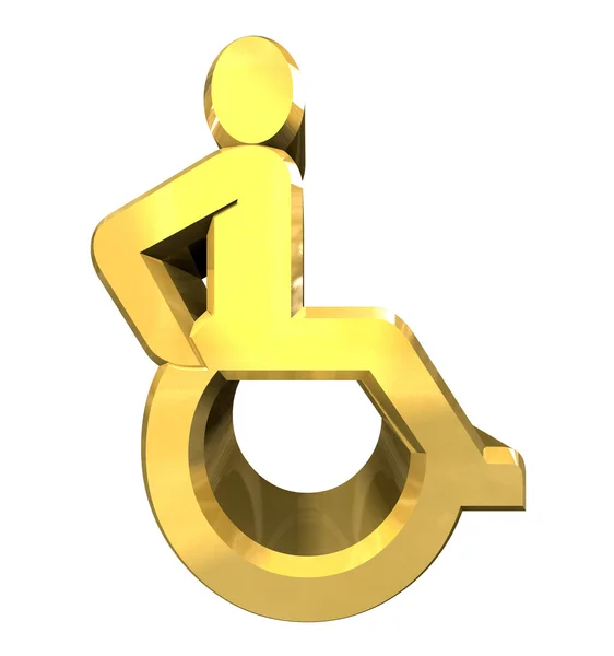 Καθολική τα αναπηρικής πολυθρόνας σύμβολο σε χρυσό (3d) — Φωτογραφία Αρχείου