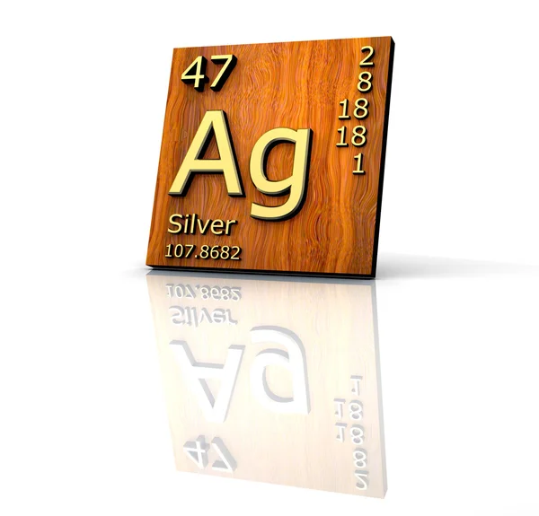 Forma de plata Tabla periódica de elementos - tablero de madera — Foto de Stock