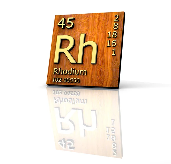 Rhodium form Periodic Table of Elements - wood board — Stock Photo, Image