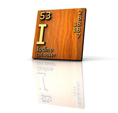 Iodine form Periodic Table of Elements - wood board clipart