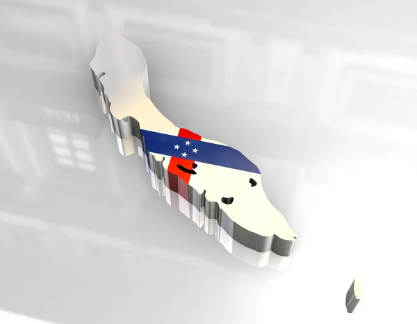 3D χάρτη σημαία του Κουρασάο, Ολλανδικές Αντίλλες — Φωτογραφία Αρχείου