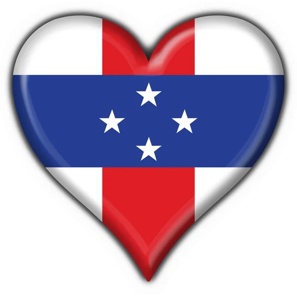 Nederländska Antillerna knappen flagga hjärta form — Stockfoto