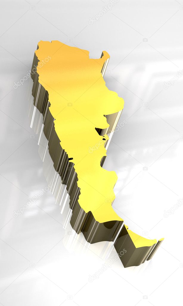 3d golden map of Argentina