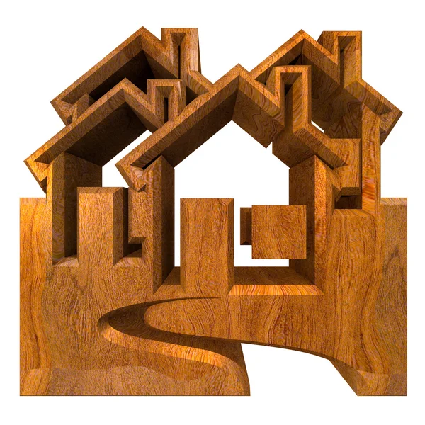 House Icon in wood - 3d — Stock Photo, Image