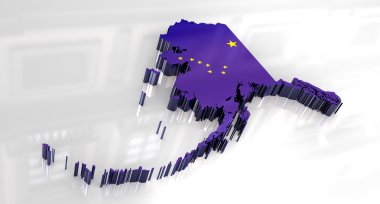 3d Flag map og Alaska clipart