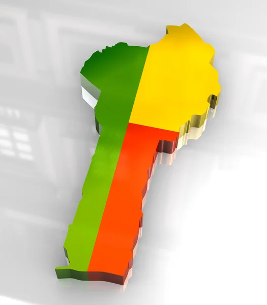 Mappa della bandiera 3d del Benin — Foto Stock