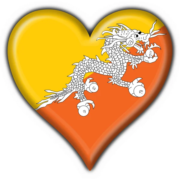 Bhutan przycisk flaga kształt serca — Zdjęcie stockowe