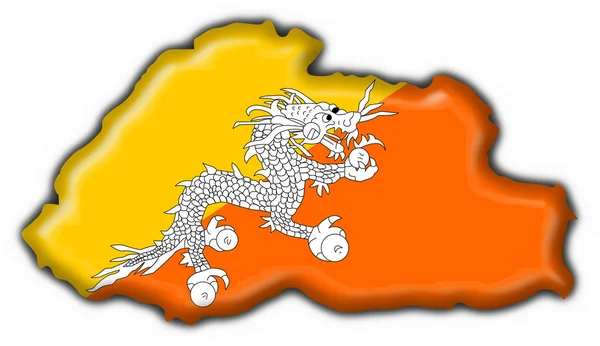 Bhutan pulsante bandiera mappa forma — Foto Stock