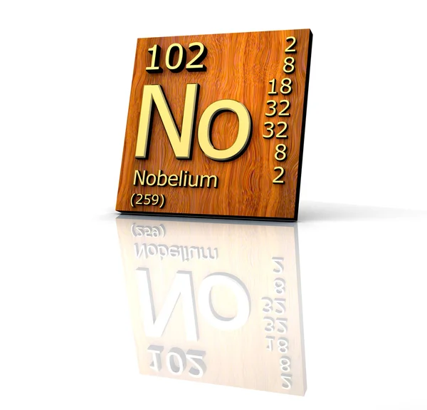 Nobelium Tavola periodica degli elementi - tavola di legno — Foto Stock