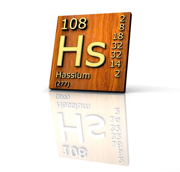 Hassium Periodic Table of Elements - wood board — Stock Photo, Image