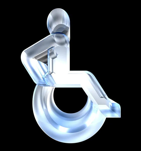 Símbolo universal de cadeira de rodas em vidro (3d ) — Fotografia de Stock