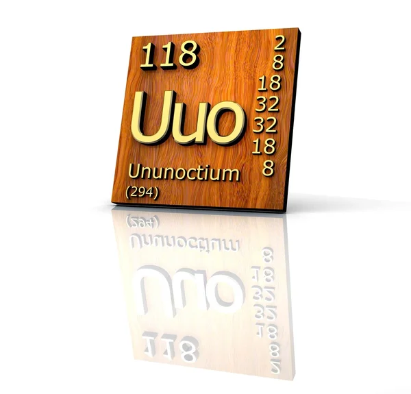 Ununoctium з періодичної таблиці елементів - дерев'яна дошка — стокове фото