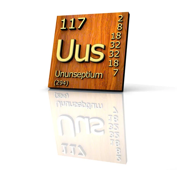 Ununseptium de tabela periódica de elementos - tábua de madeira — Fotografia de Stock