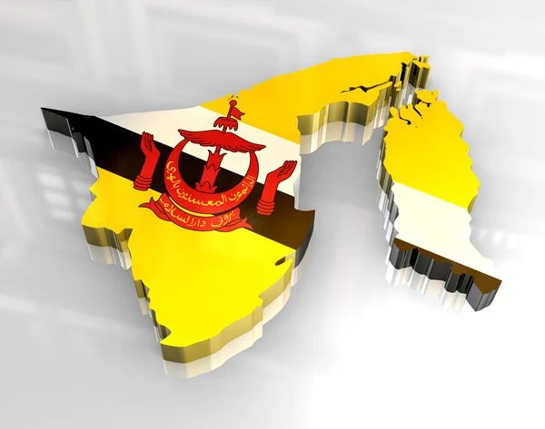 3D flagga karta över brunei — Stockfoto