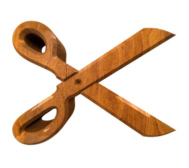 Scissor in wood - 3d clipart