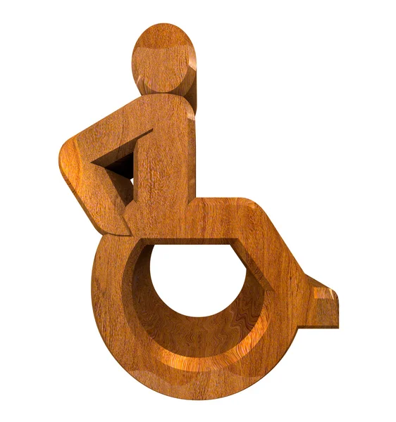 Símbolo universal de cadeira de rodas em madeira (3d ) — Fotografia de Stock