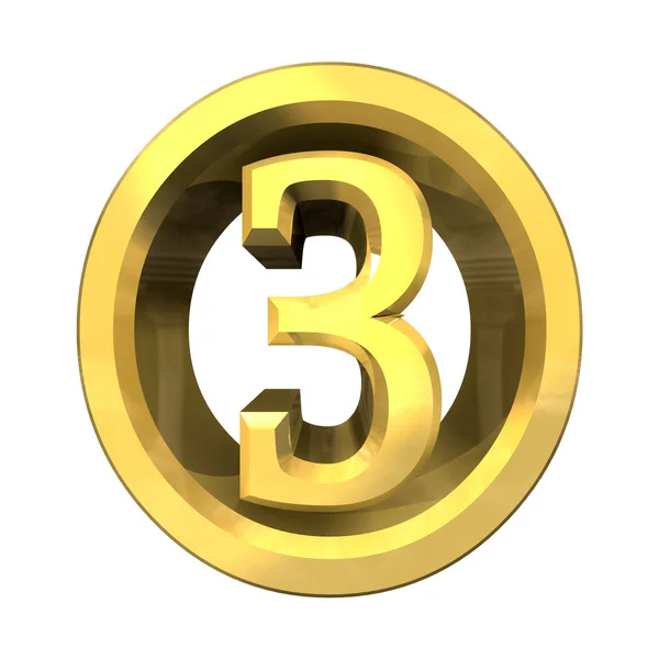 3d número 3 em ouro — Fotografia de Stock