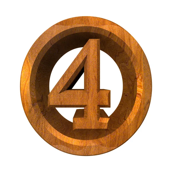 3D numer 4 w drewnie — Zdjęcie stockowe
