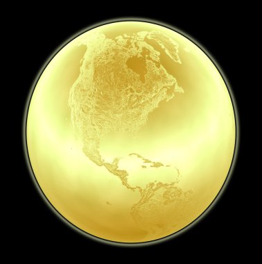 Metallic golden globe illustration with highly detailed terrain clipart