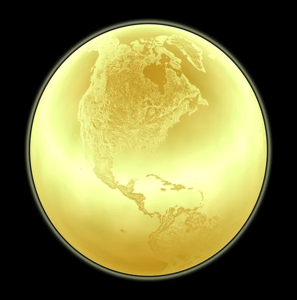 Металева ілюстрація золотого глобуса з високо деталізованою місцевістю — стокове фото