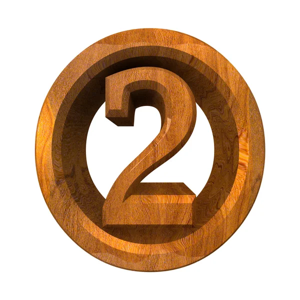 木材中的 3d 数字 2 — 图库照片