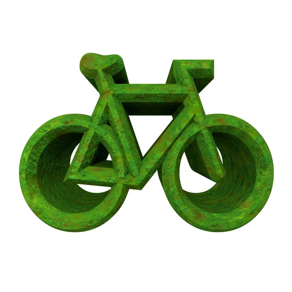 Символ велосипеда в траве (3d ) — стоковое фото