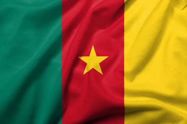 Bandeira 3D de cetim dos Camarões — Fotografia de Stock