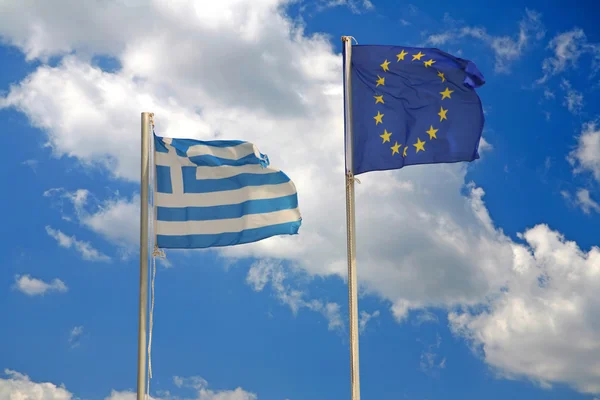stock image Flags of Greece and European Union