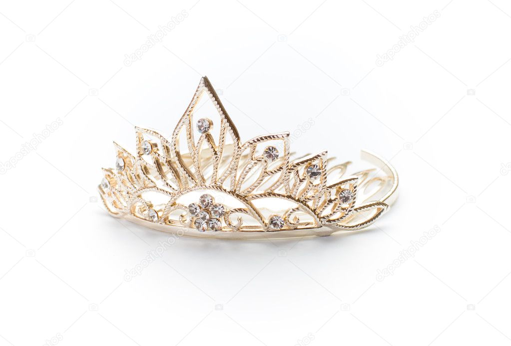 Isolierte goldene Tiara, Krone oder Diadem Stockfotografie