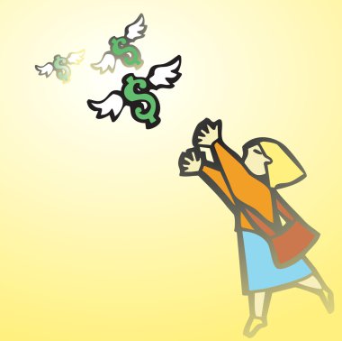 Woman Chasing Money clipart