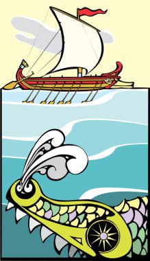 Greek Ship and Sea Monster #2. clipart