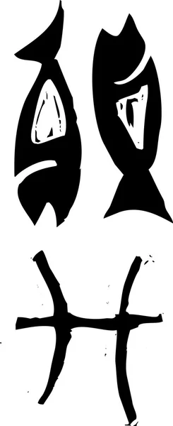 Signo del Zodíaco Primitivo: Piscis — Vector de stock