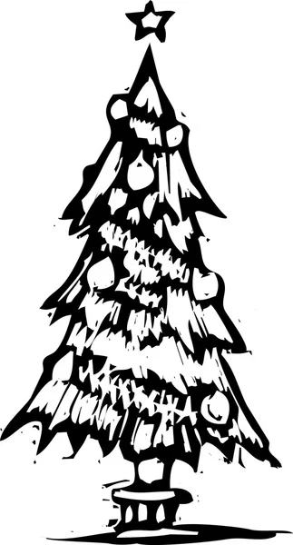 Woodcut Christmas Tree — Stock Vector