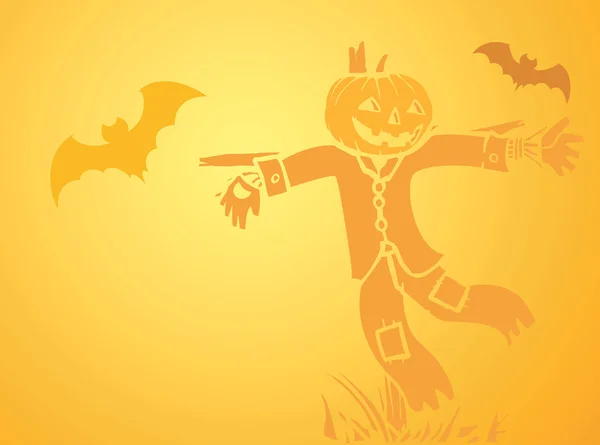 Halloween Scarecrow and Bat Background — Stock Vector