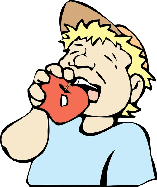 Menino comendo maçã — Vetor de Stock