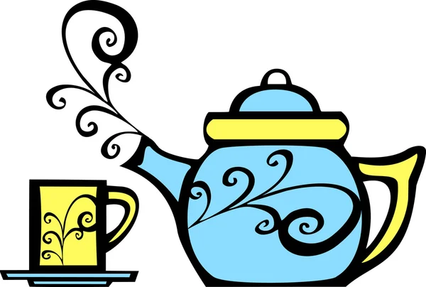 旋流茶壶和杯子 — 图库矢量图片