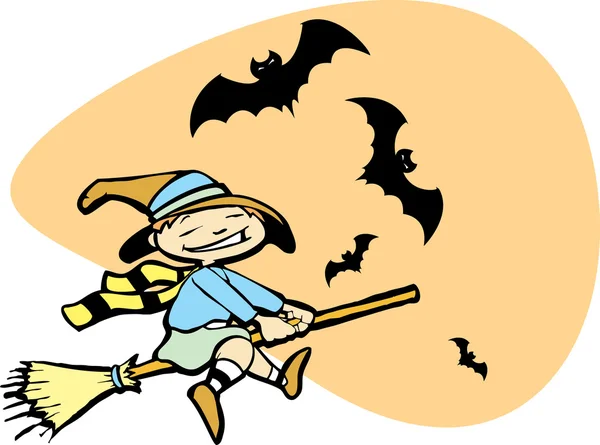 Bruxa jovem com morcegos — Vetor de Stock