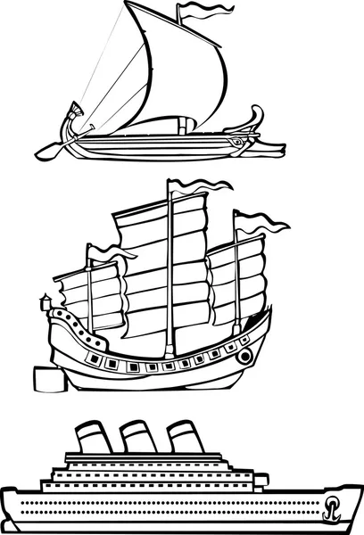 Trois navires nautiques — Image vectorielle