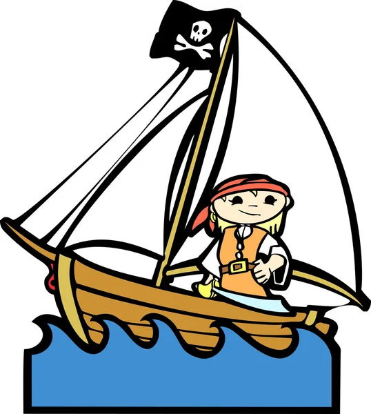 Barco pirata con chica — Vector de stock