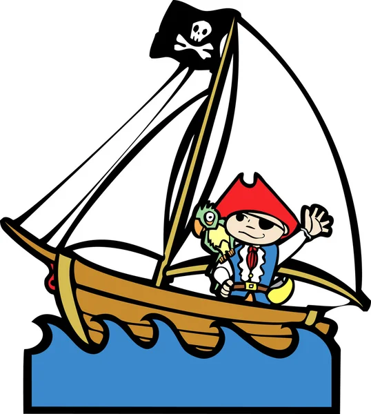 Piracka łódź z chłopcem #1 — Wektor stockowy