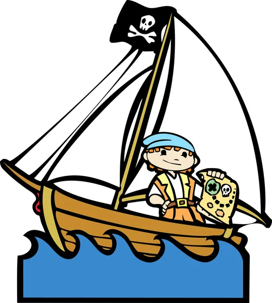 Piratenboot mit Junge # 2 — Stockvektor