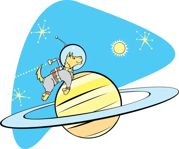 SpaceDog y Saturno — Vector de stock