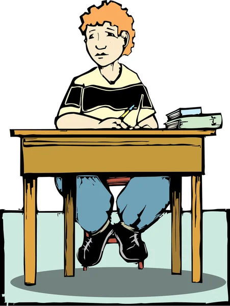 Junge sitzt am Schreibtisch — Stockvektor