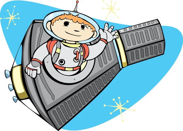 Kwik capsule en ruimte jongen — Stockvector