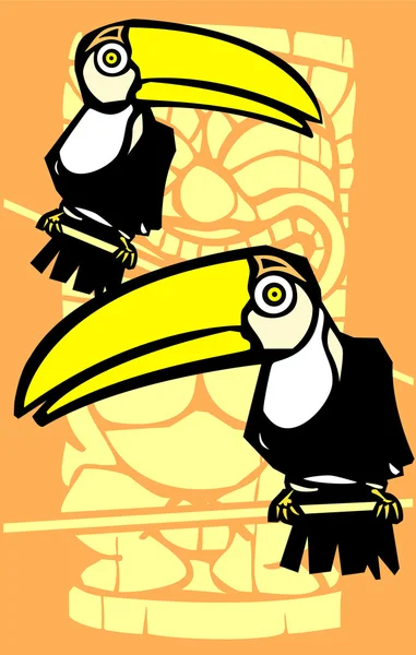 Deux Toucans et Tiki — Image vectorielle