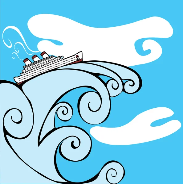 Κρουαζιερόπλοιο σε ένα τσουνάμι. — Διανυσματικό Αρχείο
