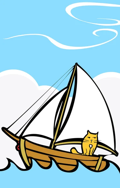 Cat at Sea — Stock Vector